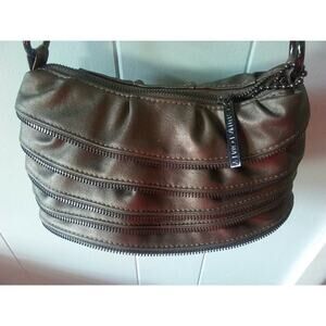 Cynthia Rowley Metallic Zip Bag Crossbody Purse Gunmetal